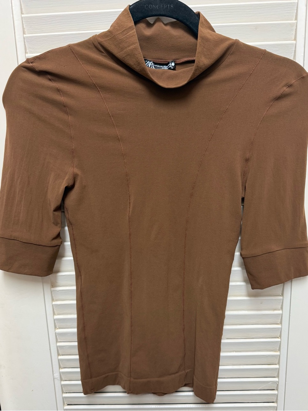 Brown Mock Neck Slim Fit Top